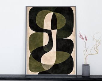 Abstract Geometric Wall Art Printable, Mid Century Modern Poster Art, Olive Green Minimalist Print, Contemporary Home Decor