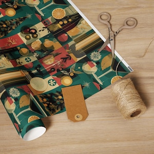 Holiday Highball Atomic Era Christmas Wrapping Paper | Retro Holiday Gift Wrap | Mid Mod Cocktail Party Style