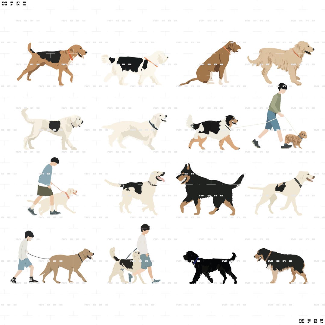 Dog Elevation Vector Pack, Stylized Dogs and Walkers (adobe Illustrator ...