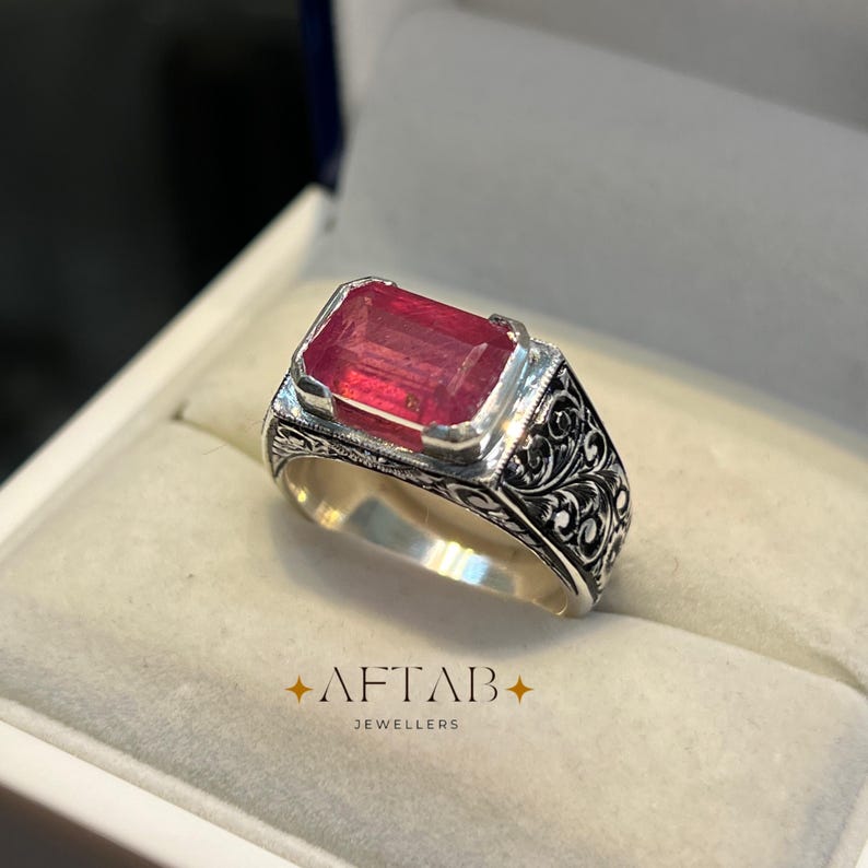 Natural Ruby Ring for Men • Handmade 925 Sterling Silver Band • July Birthstone Gift image 18