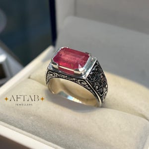 Natural Ruby Ring for Men • Handmade 925 Sterling Silver Band • July Birthstone Gift image 15