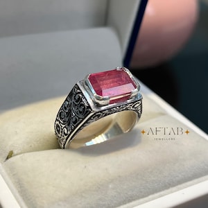 Natural Ruby Ring for Men • Handmade 925 Sterling Silver Band • July Birthstone Gift image 9