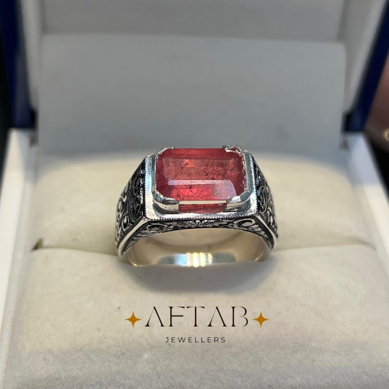 Natural Ruby Ring for Men • Handmade 925 Sterling Silver Band • July Birthstone Gift image 13