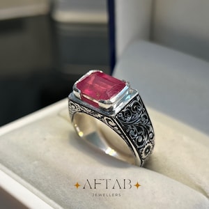 Natural Ruby Ring for Men • Handmade 925 Sterling Silver Band • July Birthstone Gift image 11