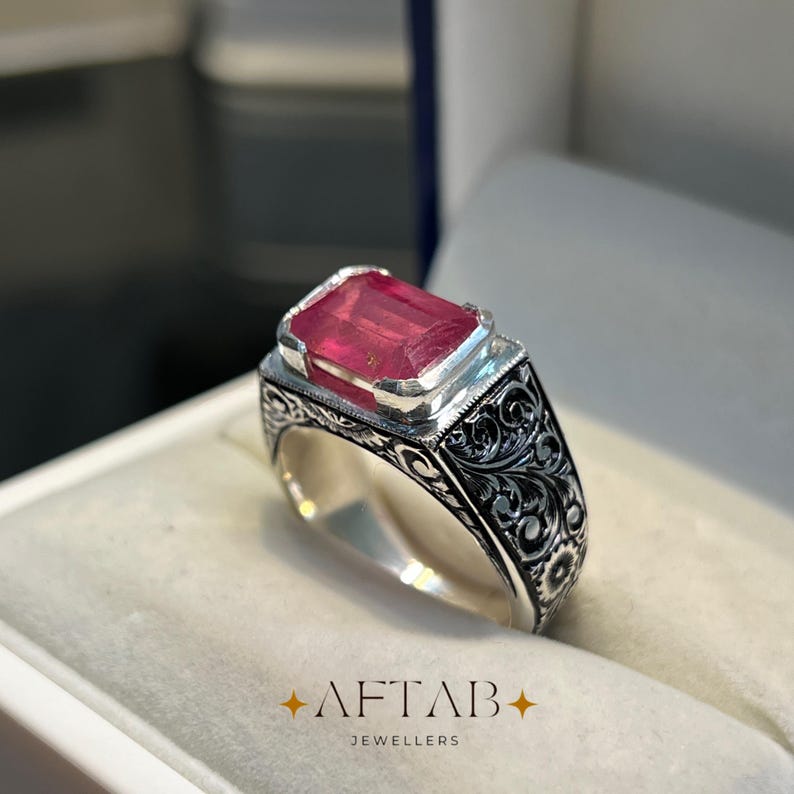 Natural Ruby Ring for Men • Handmade 925 Sterling Silver Band • July Birthstone Gift image 11
