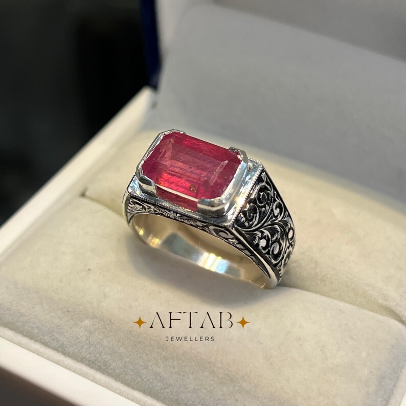 Natural Ruby Ring for Men • Handmade 925 Sterling Silver Band • July Birthstone Gift image 12