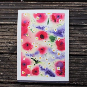 Original Aquarell Einzelstück bunte Blumenwiese