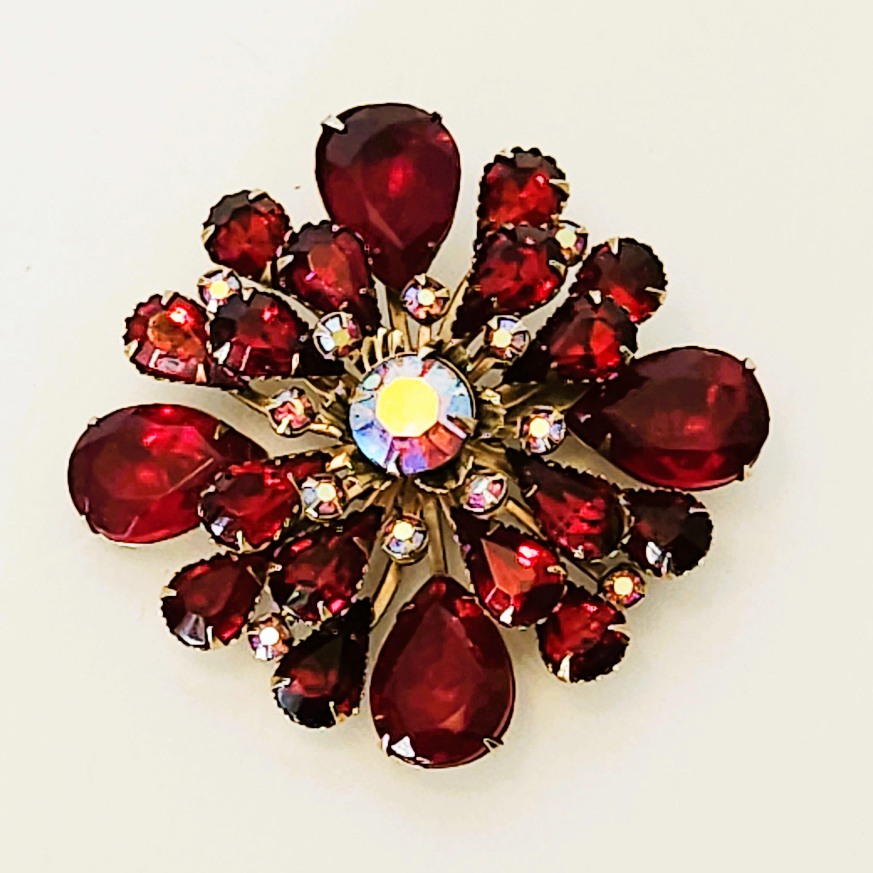 Vintage BEAU JEWELS Large Ab Red Rhinestone Brooch - Judy Lee - Etsy