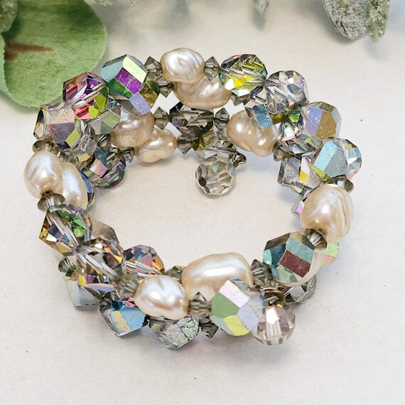 Vintage Smokey Ab Crystal Fauceted Bead and Faux … - image 2