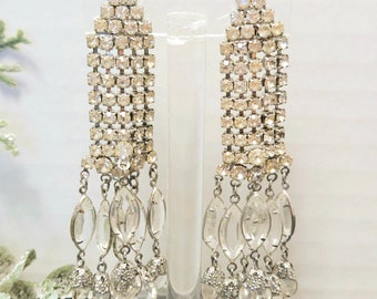 Vintage JULIANA D & E Style Waterfall Chandelier Earrings with Clear Rhinestone and Crystal Drops