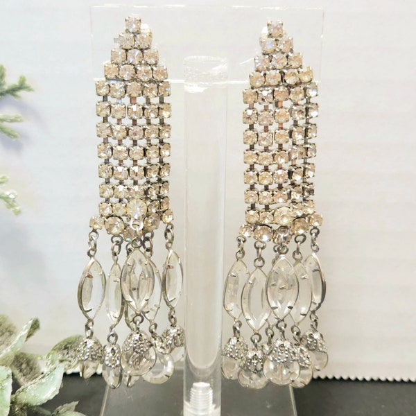 Vintage JULIANA D & E Style Waterfall Chandelier Earrings with Clear Rhinestone and Crystal Drops