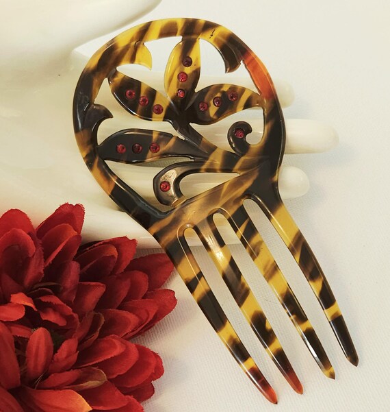 Antique Celluloid Faux Tortoise Shell Hair Comb w… - image 1