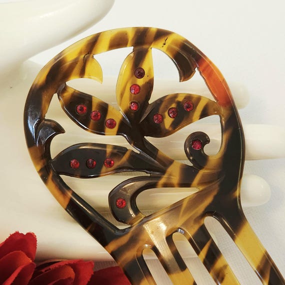Antique Celluloid Faux Tortoise Shell Hair Comb w… - image 2