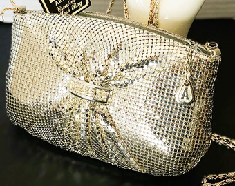 Vintage 1980s ARTON CREATIVE Mesh Bag With Rhinestone and Chain