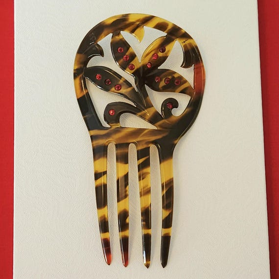 Antique Celluloid Faux Tortoise Shell Hair Comb w… - image 8