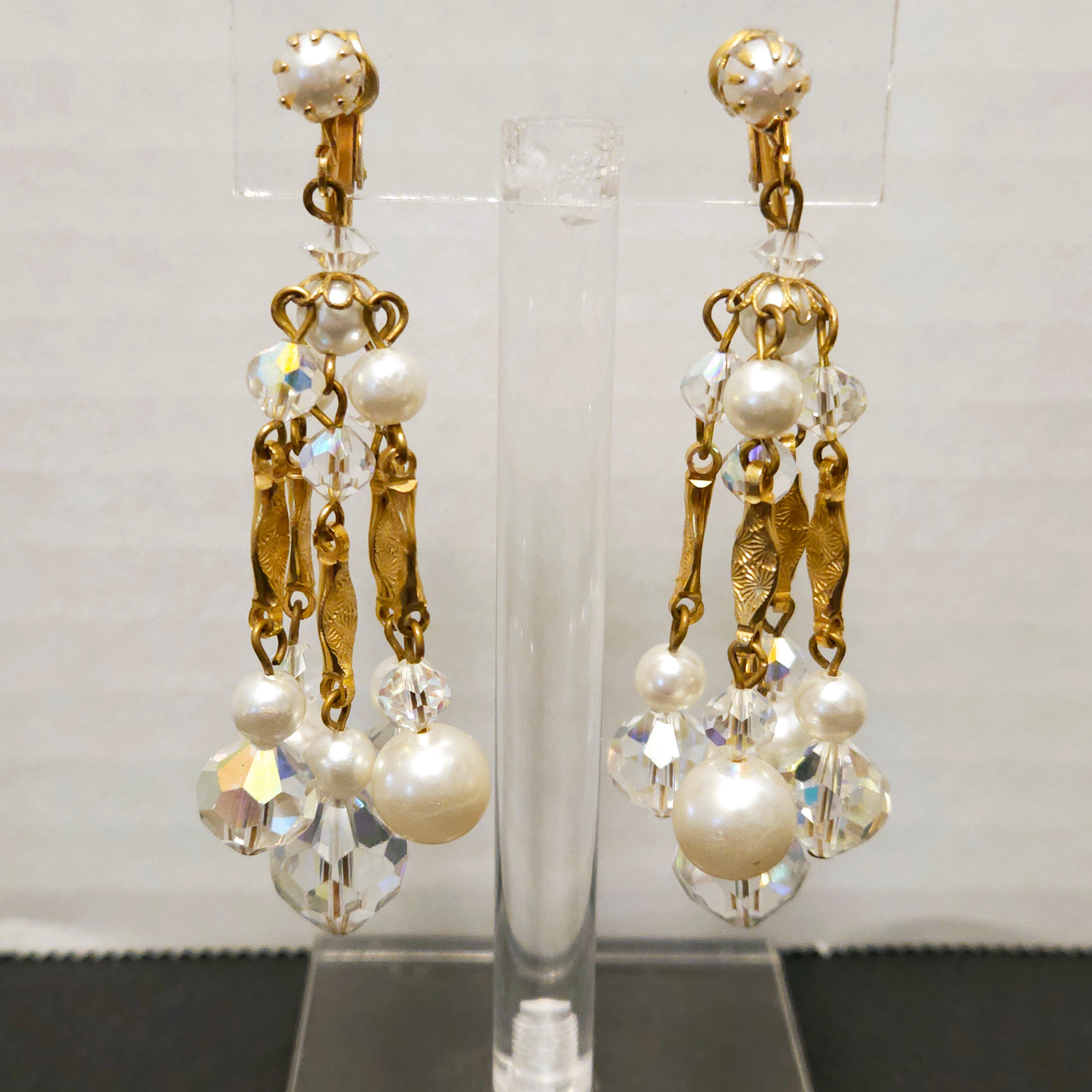 Vintage Style Clip-On Chandelier Earrings - Antique Silver/Gold Plated With Crystal Beads