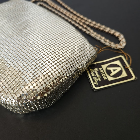 Vintage 1980s ARTON CREATIVE Mesh Bag With Rhinestone and Chain
