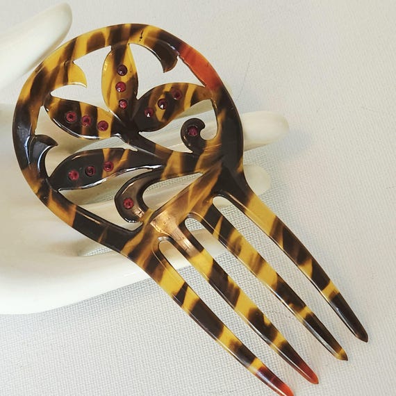 Antique Celluloid Faux Tortoise Shell Hair Comb w… - image 5