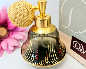 Vintage NOS DeVILBISS Handpainted Gold Enamel Crystal Perfume Atomizer with Original Box - Western Germany 450 - 97