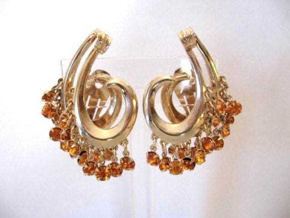 Vintage Large Dangle Climber Rhinestone Clip on E… - image 1