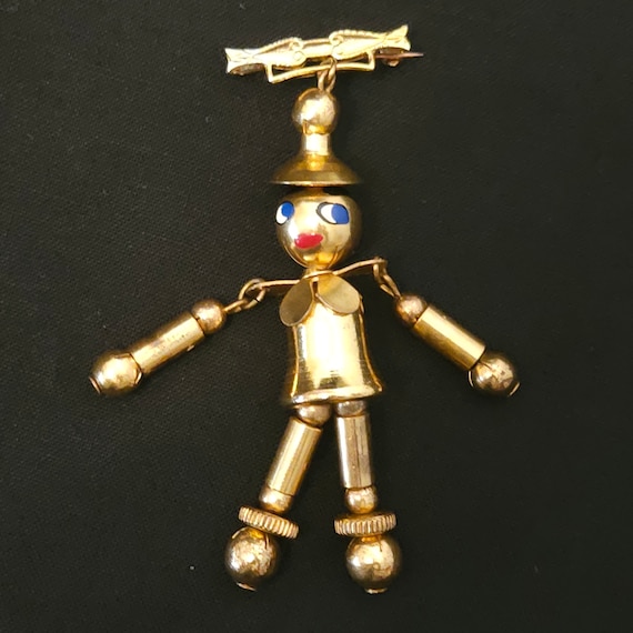 Antique Vintage 1930s Articulated Figural Tin Man Robot Pin