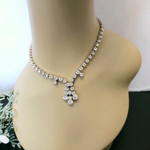 Vintage Clear Rhinestone Choker Lavalier Drop Necklace
