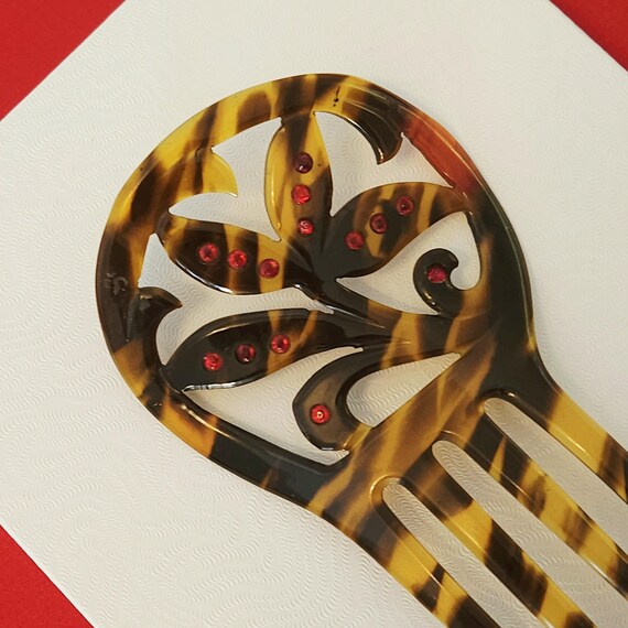 Antique Celluloid Faux Tortoise Shell Hair Comb w… - image 7