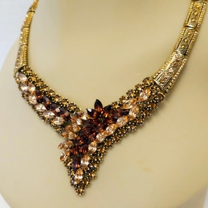 Vintage 80s Chunky Statement Link Necklace Loaded with Topaz Rhinestones in an Antiqued Setting.