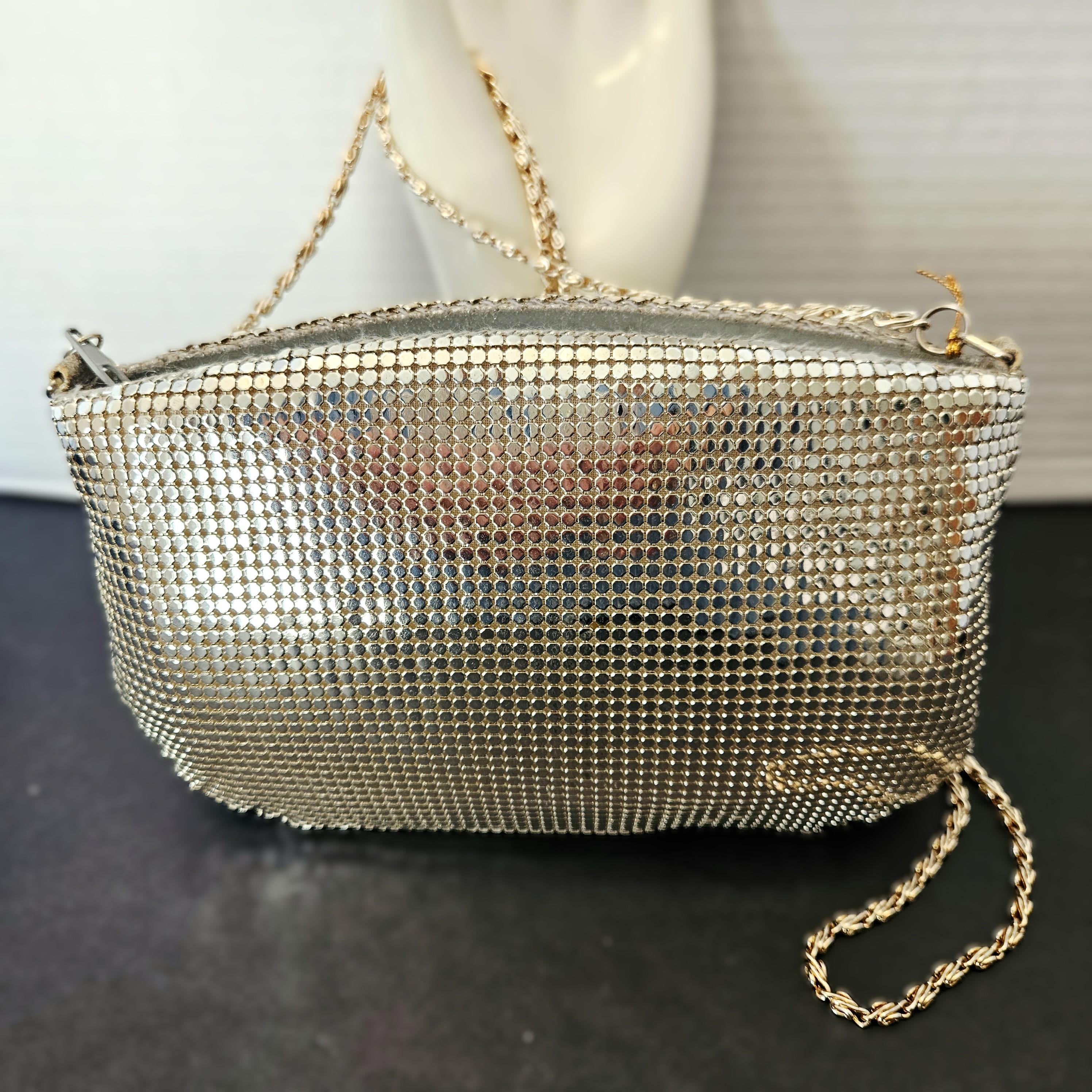 Vintage 1980s ARTON CREATIVE Mesh Bag With Rhinestone and Chain 