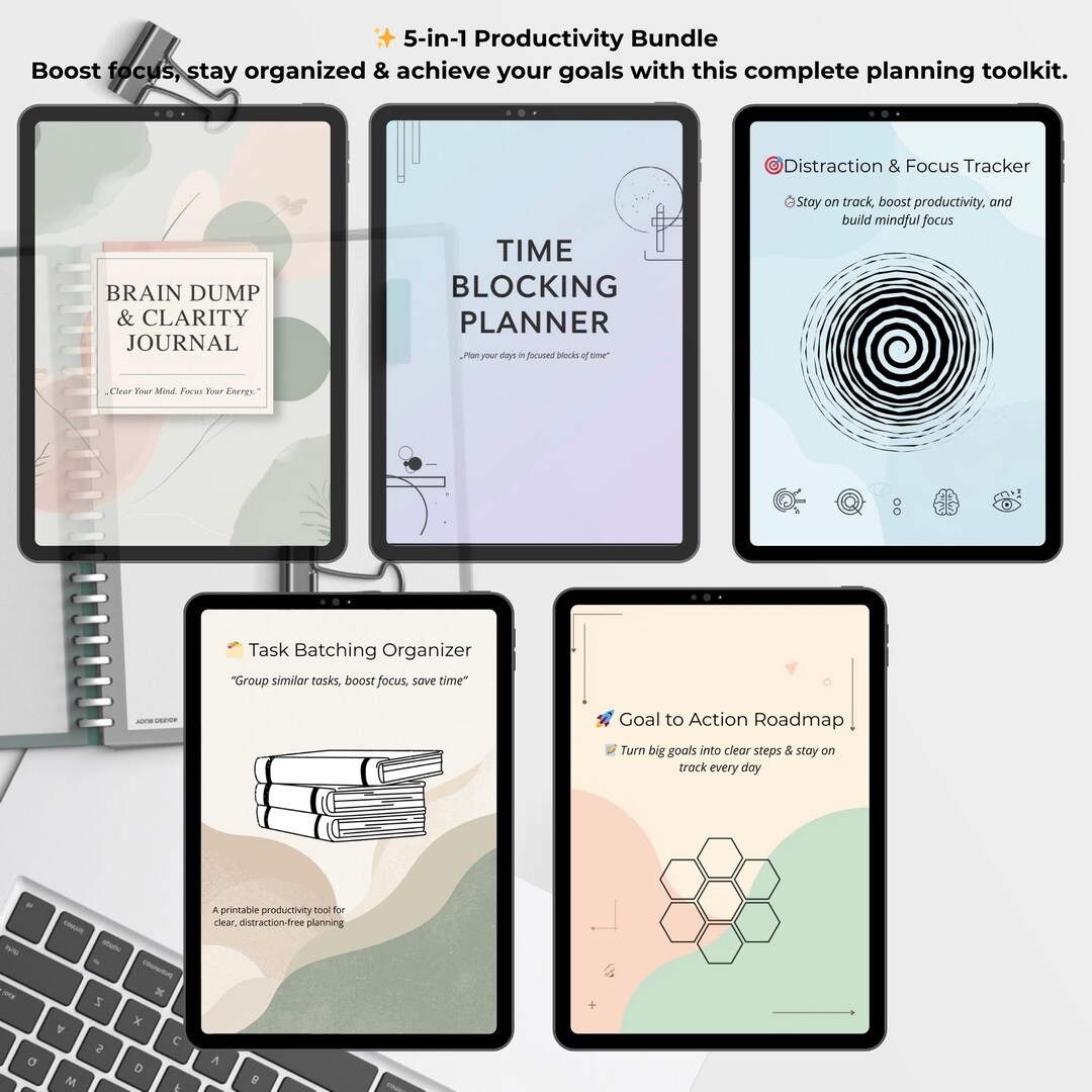 Focus & Productivity Bundle | 5 Printable Planners for Time Management ...