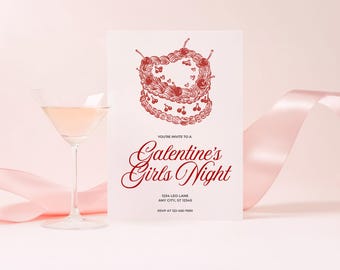 Galentine's Girls Night-uitnodiging, roodharttaart, bewerkbare canva-sjabloon voor Valentijnsdag