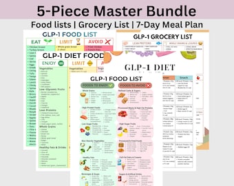 GLP-1 Diet Bundle | Ozempic, Wegovy, Zepbound, Mounjaro Food List | Weight Loss Meal Plan | Grocery List Printable | Instant Download PDF