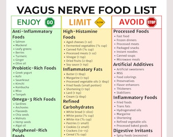 Vagus Nerve Food List PDF | Vagus Nerve Grocery List | Good Brain Axis Support | Nervous System Health | Anti-Inflammatory Foods | Digital