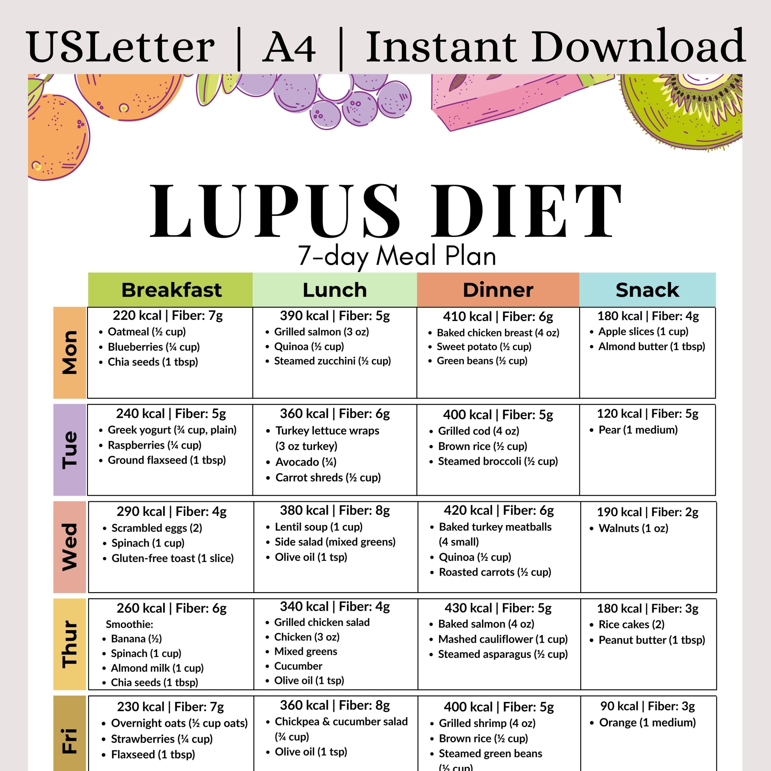LUPUS様オーダーページ Lupus Diet Meal Plan Printable PDF | 7 Day Anti Inflammatory
