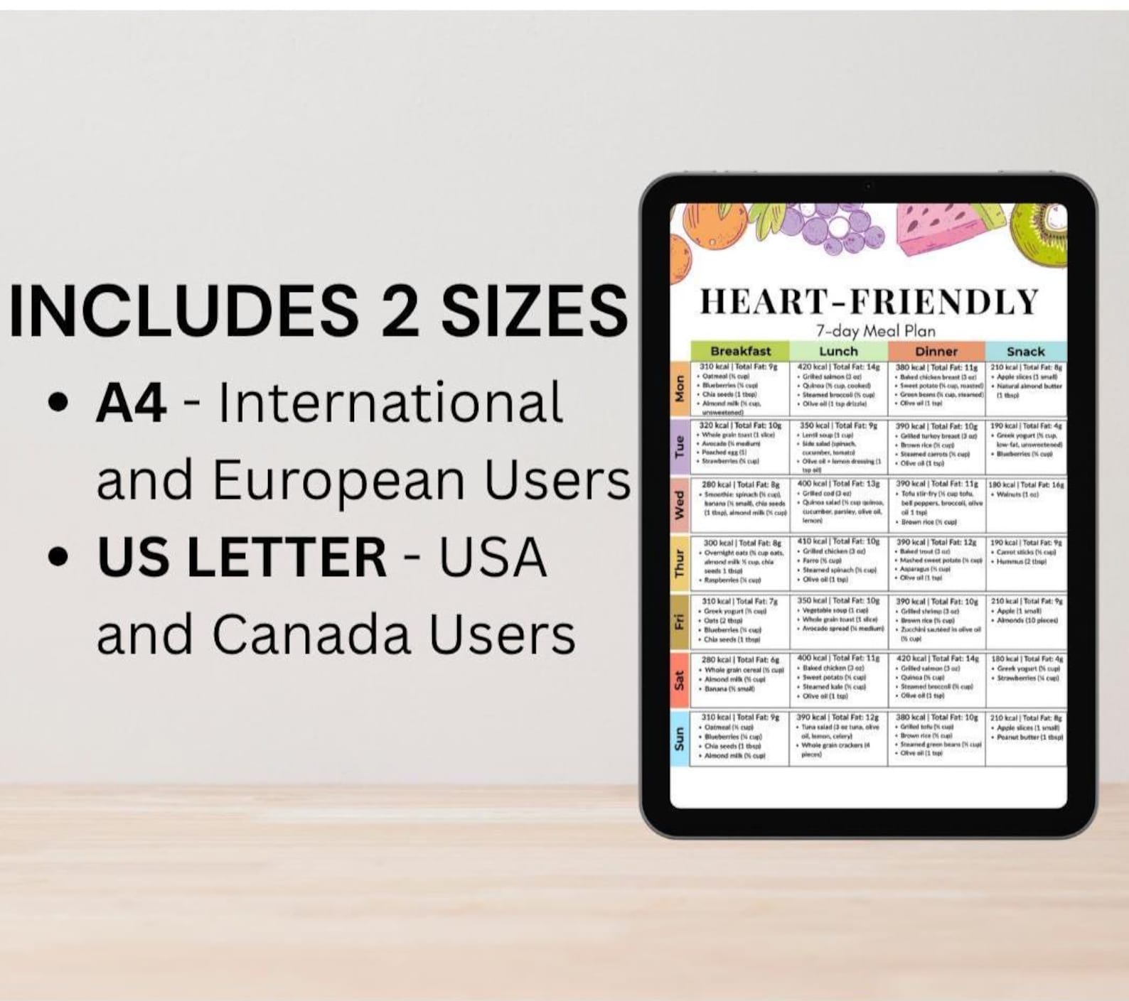 Heart Healthy Meal Plan Printable | 7-day Low Sodium & Low Cholesterol ...