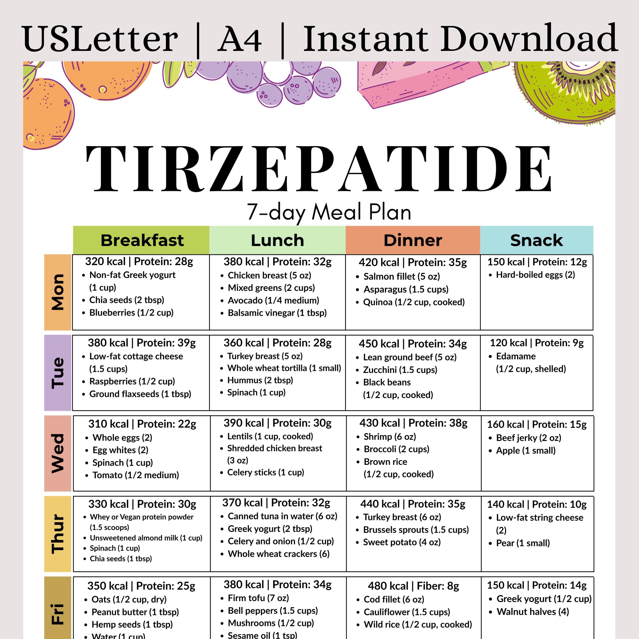 best meal plan for tirzepatide Tirzepatide Meal Plan | 7-day Mounjaro Zepbound Diet Support | High Protein Weight Loss | GLP-1 Meal Plan | Printable PDF