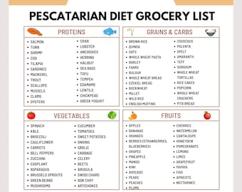 Pescatarian Diet Grocery List | Complete Plant-Based + Seafood Foods |  Doctor-Approved Nutrition Guide | Printable PDF | Instant Download
