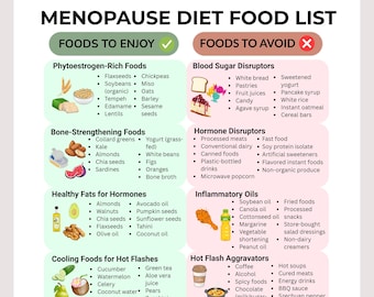 Lista de alimentos para la dieta de la menopausia (PDF) | Alimentos para el equilibrio hormonal y el alivio de los sofocos | Guía imprimible para la salud ósea y el apoyo cardiovascular para mujeres mayores de 40 años