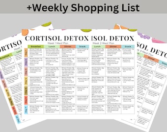 Cortisol Detox 28 Day Meal Plan Printable PDF | Stress Relief Diet | Adrenal Support & Hormone Balance Recipes | Cortisol Detox Grocery List