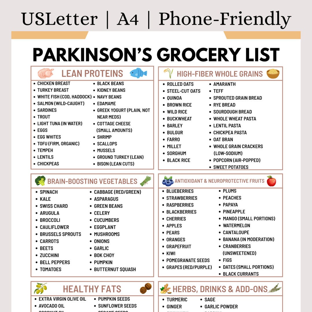 Parkinson's Grocery List | Parkinson's Diet Food List | Parkinson's ...