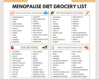 Menopause Diet Grocery List | Hormone Balance/Hot Flash Relief | Guide for Weight Management, Bone Health & Mood Support | Instant Download
