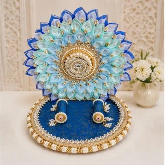 Luxury Peacock Blue Singhasan l Krishna Jhula Throne | Janmashtami Decor | Pooja Mandir Decor | Indian Festival Gift l Ganesh singhasan