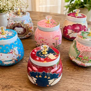 Trending Hand-crafted Pichwai Storage Jars with Crystal Lid | Decorative Indian Jars | Return favors | Gift for Diwali & Housewarming