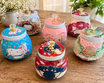 Hand-Painted Pichwai Storage Jars with Crystal Lid | Return Gifts