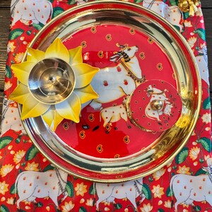 6 Inch Brass Pichwai Pooja Thali Set with Diya, Dibbi, Potli Bag (Festive Gifting) image 6