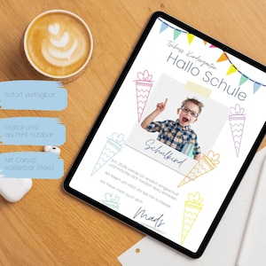 Personalizable invitation for school enrollment 2025 | Digital e-card for WhatsApp for the first day of school | Schoolchild | Invitation card school cone PDF