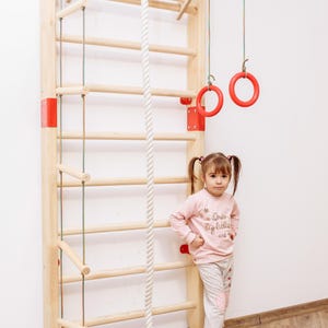 Wooden Swedish Ladder with Pull-Up & Dip Bars – All-in-One Home Gym Wall Bar for Adults * Kids – Great Gift for Christmas or Birthday
