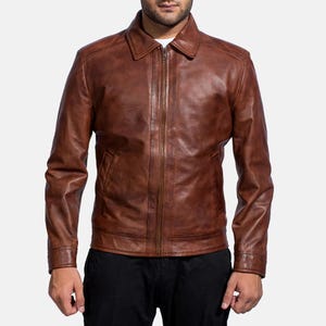 Blouson en cuir marron inferno pour homme | Véritable peau de mouton, cuir bruni vieilli | manteau d'hiver matelassé doublé vintage