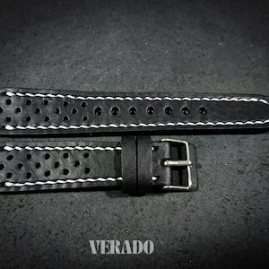 Leather Watch Strap, Black leather watch strap, Tapered Watch Band, Racing leather watch strap, Handcrafted from Vegetable-Tanned Cowhide
