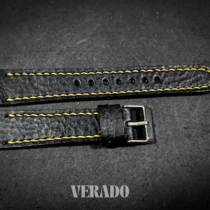 Leather Watch Strap, Black leather watch strap, Tapered Watch Band, Handcrafted from Vegetable-Tanned Cowhide